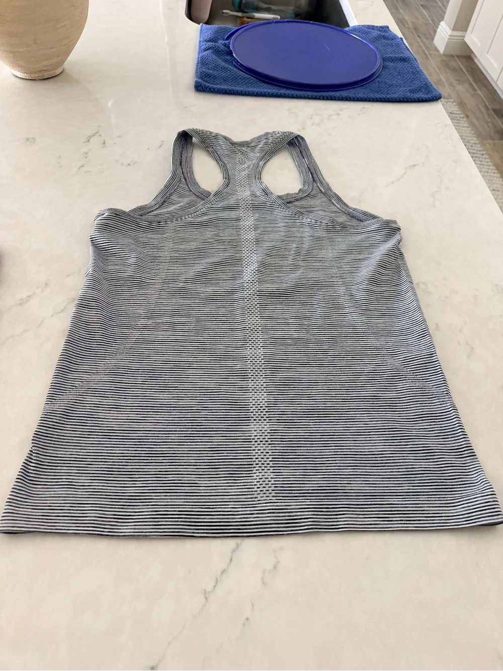 lululemon athletica Black & White Striped Racerback Tank Swiftly Tech Hip Length